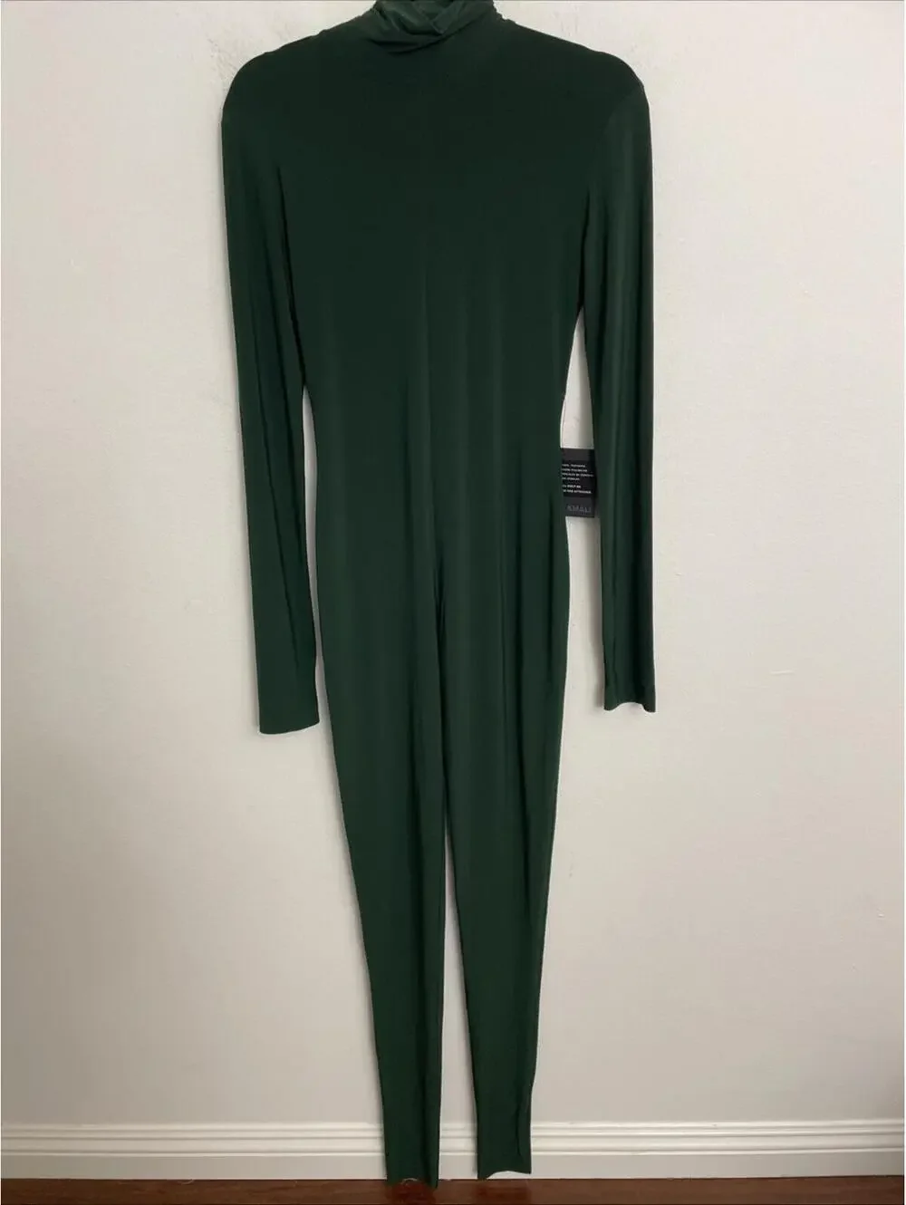 Norma Kamali Slim Fit Turtle Catsuit With Footsie in green S NWT $200 - Picture 8 of 10